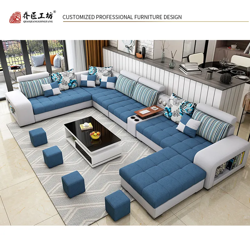 U-shaped Large Sofa Wood L Shape Sofa Set Modern For Living Room Sitting Room