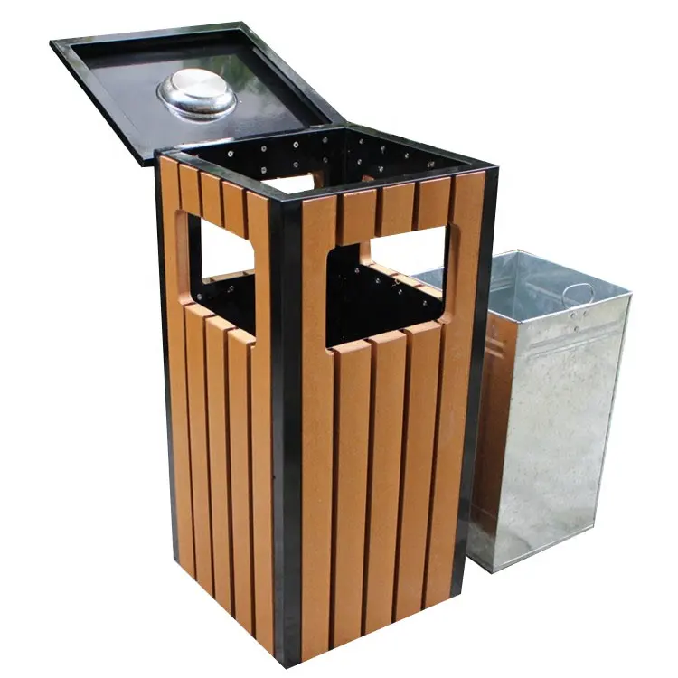 dustbin with cigarette ashtray Lavex 3 Gallon Black Steel Round Freestanding Receptacle Front Access Trash Can featuring a slotted snuffer for disposing cigarettes Ashtray Waste Station | Gator
