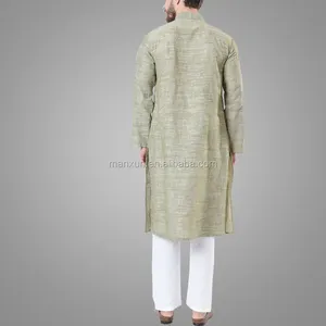 Мусульманская одежда для мужчин, зеленые брюки из смеси льна, изображение Pathani Kurta