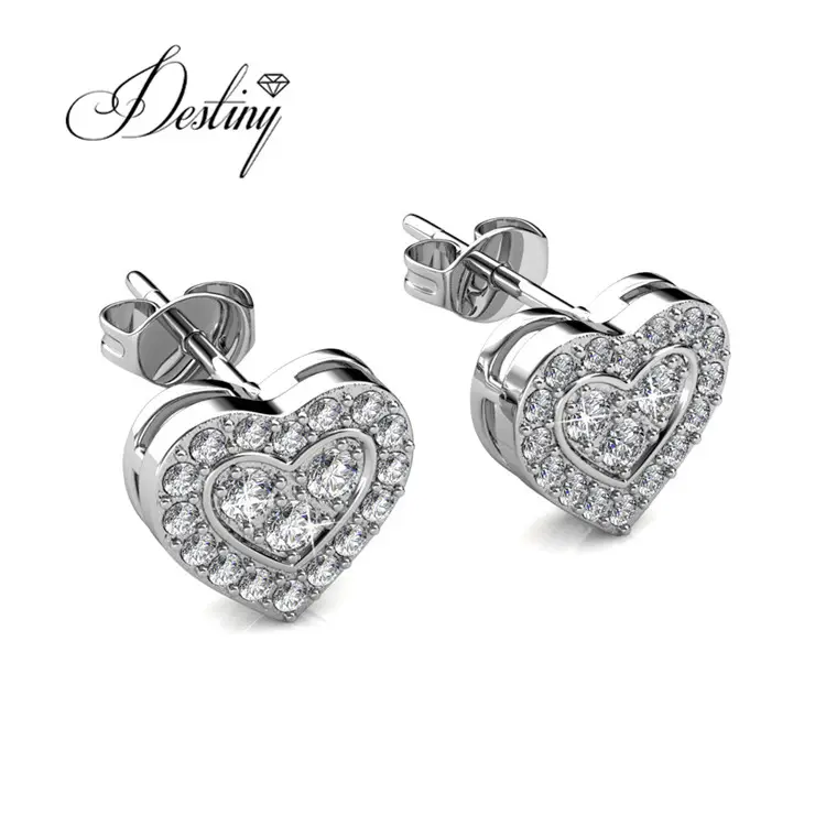 Gümüş 925 Premium avusturyalı kristal takı parlak aşk küpe Destiny mücevherat