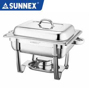 Sunnex calentador de comida de buffet de acero inoxidable económico 8.5L 304 S.S sartén de comida Calefacción de combustible varios tamaños de sartén opcionales