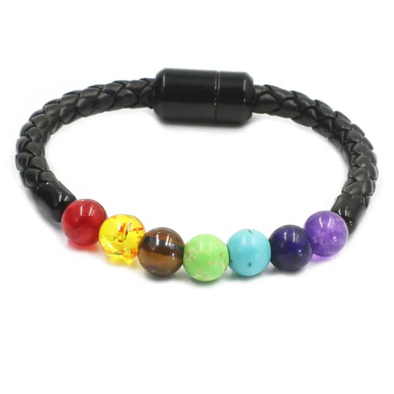 Chữa Bệnh Reiki Gem Stone 7 Chakra Agate Lava Stone Bracelet Khoảng Cách Từ Da 7 Chakra Bead Vòng Tay