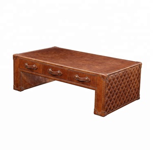 Luxury Vintage <strong>Trunk</strong> <strong>Coffee</strong> <strong>Table</strong> 100%genuine Leather Antique Chests &amp; <strong>Trunks</strong> American Style Tea <strong>Table</strong> with Storage 6 Drawers - Product Image 2