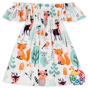 Abito da Cerimonia per Bambina con Stampe di Piccoli <span class=keywords><strong>Animali</strong></span>, <span class=keywords><strong>Boutique</strong></span>, Spalle Scoperte, Estivo, per Bambine di 4 Anni, Vendita all'Ingrosso di Abiti per Bambine - Product Image 1