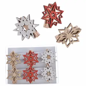 Kerst Houten Pinnen Kaarthouder Pak van 6 Clips Sneeuwvlok Decoratie