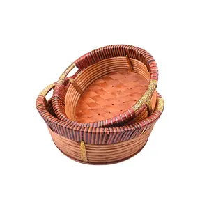 Groothandel Goedkope Winkelen Geïsoleerde Fruit Brood Bruin Wilg Rotan Hout Chip Rieten Picknickmand Mand Set Voor 4 Persoon