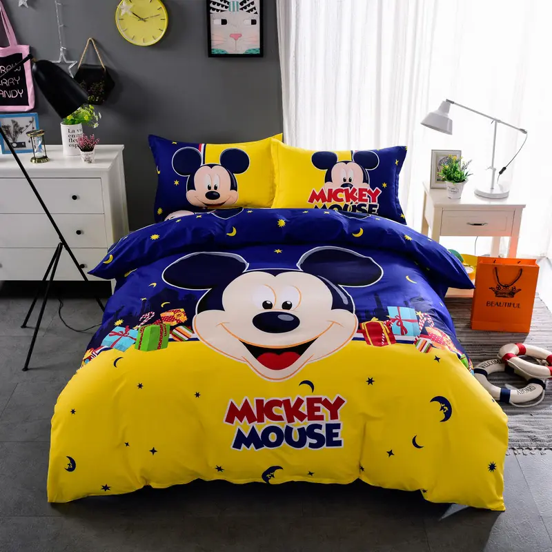 Juego de cama de algodón con estampado de dibujos animados de Mickey Mouse, 100%