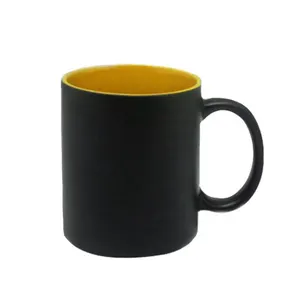 yellow outside black inside colour glazed porcelain coffee mug cup