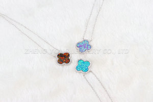 Lab créé opale pierre collier / synthétique trèfle opale collier <span class=keywords><strong>pendentif</strong></span> / trèfle opale cabochon <span class=keywords><strong>pendentif</strong></span> en argent collier - Product Image 6