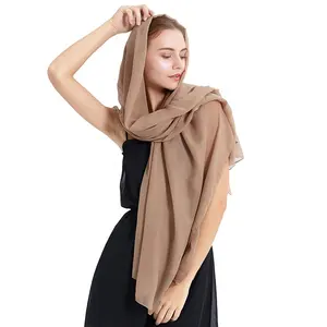 Zomer islamitische sjaals effen lichtgewicht sjaals maxi hijab Effen katoenen sjaal