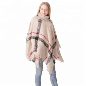 2021 winter hot selling poncho shawls knitted seersucker new design girl sweater scarf women thick sweater shawls