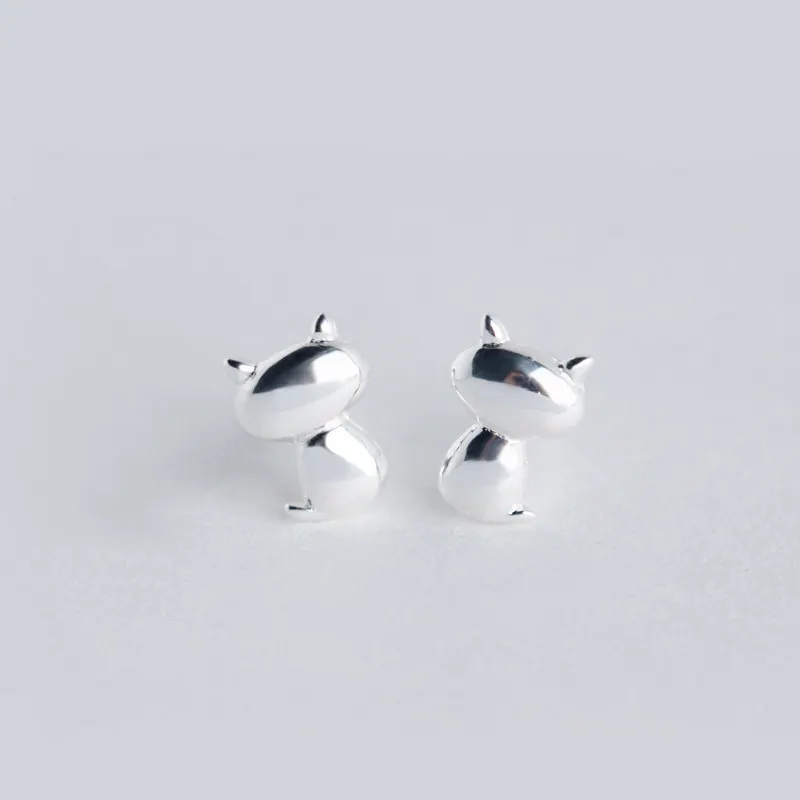 Cute Sweet Animal Cat Stud Earring for Girl 925 Sterling Silver Creative Personality Women Jewelry