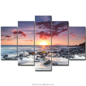 Moderne 5 Panel Sunrise Zeegezicht Schilderen Foto Kunstwerk Canvas Print Wall Art Voor Home Decoration