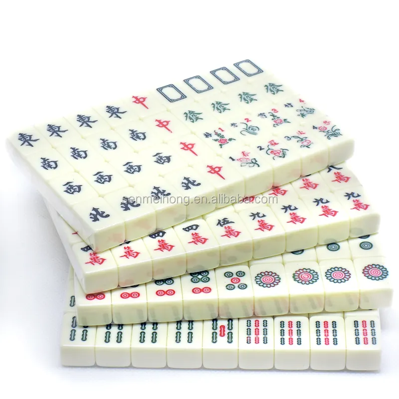 Fildişi 2.0CM Mini 144 Mahjong fayans seti çin geleneksel Mahjong seti