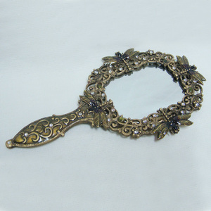 <span class=keywords><strong>Specchio</strong></span> Ovale <span class=keywords><strong>Vintage</strong></span> con Cornice in Lega Metallica Dorata e Verde Oliva con <span class=keywords><strong>Design</strong></span> a Libellula - Product Image 2