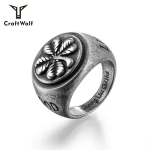 Anel de aço inoxidável unissex, anel com quatro folhas de trevo