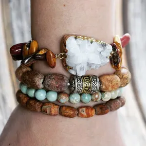 LS-D1006 Phổ Biến Chunky Druzy Charm Bracelet Stack Đồ Trang Sức, Đá Quý Hạt Bracelet Stack Cho Nam Giới Jewelry