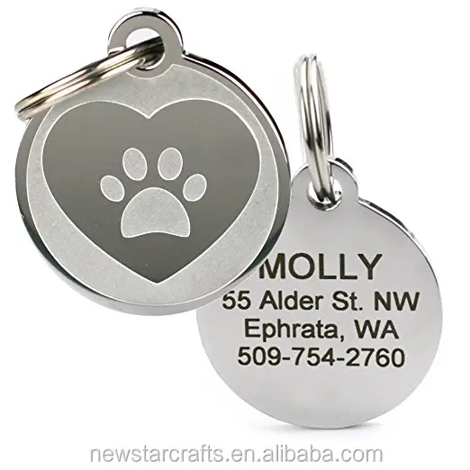 Placa de identificación de Collar para perro y gato, placa con nombre de corazón