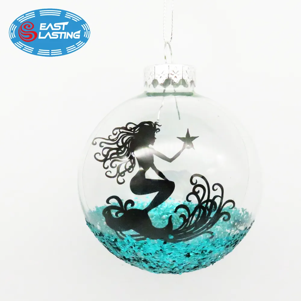 Little mermaid custom Christmas ornament gifts glass round ball