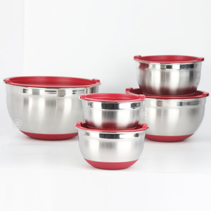 Bán Buôn Trộn Bát Đặt Với Nắp Màu Đỏ Đo Lường Marks Vòng Thép Không Gỉ Trộn Bát Đặt Của 6 - Product Image 3