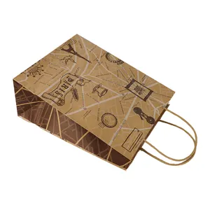 Hand Length Factory Custom Bag/ Cement White Flat Bottom Handle Shopping Gift Bag Resealable Kraft Paper Coffee Doypack