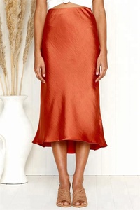 Wholesale <strong>Women</strong> Orange High Waist Long Satin <strong>Midi</strong> <strong>Skirts</strong> - Product Image 6