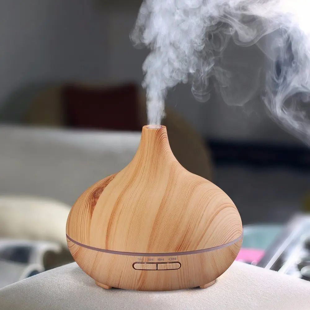 Wood Grain Ultrasonic Aroma Cool Mist Humidifier Unit 300ml Essential Oil Diffuser