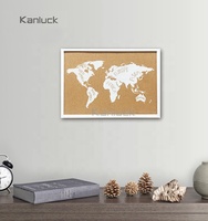 Tableau décoratif Art Déco, carte du monde aux couleurs vives, sérigraphié, tableau d'affichage en liège, cadre en bois blanc, résistant à l'eau et à la décoloration, 5 pièces