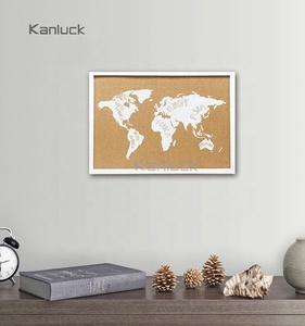 Tablero de <span class=keywords><strong>Corcho</strong></span> Decorativo con Mapa del Mundo Estilo Art Deco, Impresión Serigráfica, Marco de Madera Blanca, Resistente al Agua y a la Decoloración - Product Image 2