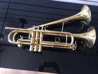 High Grade Gold Lacquer Bb Tone Two / Double Yellow Brass Bells Trumpet (JTR-326)