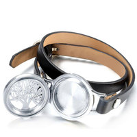 5% de remise Bracelet en acier inoxydable pour femmes, médaillon diffuseur d'huile essentielle d'aromathérapie Bracelet en cuir