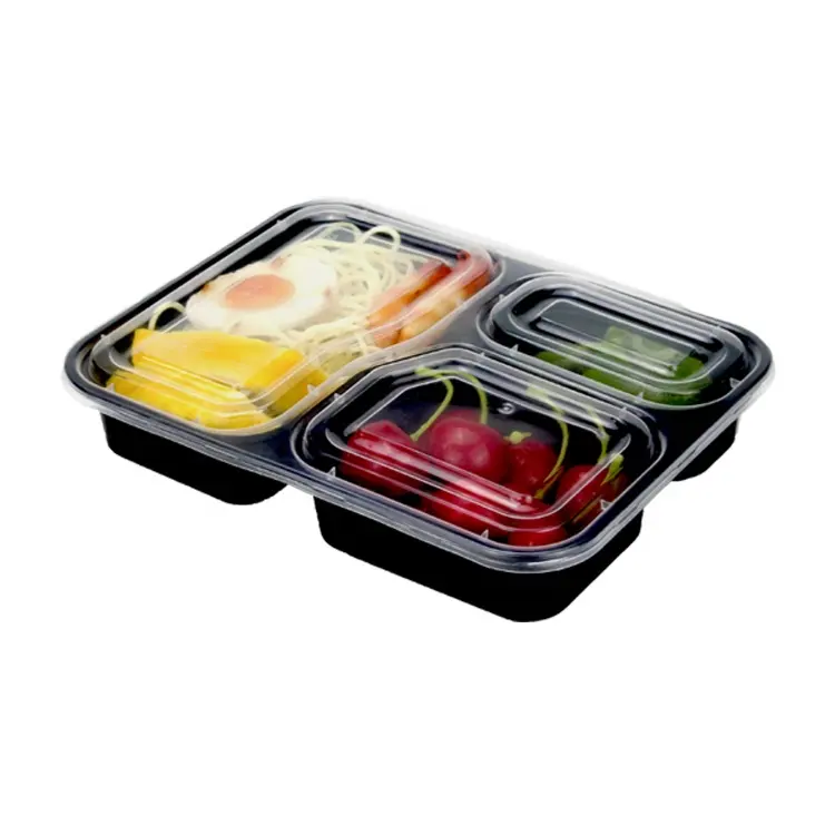 Caja bento personalizada para llevar comida, fiambrera desechable de plástico con compartimentos