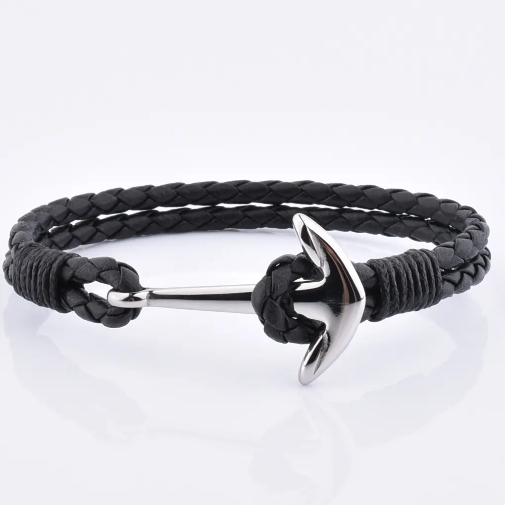 Factory custom fashion anchor Nautical style carved jewelry bracelet Woven vintage bracelet Personality anchor leather