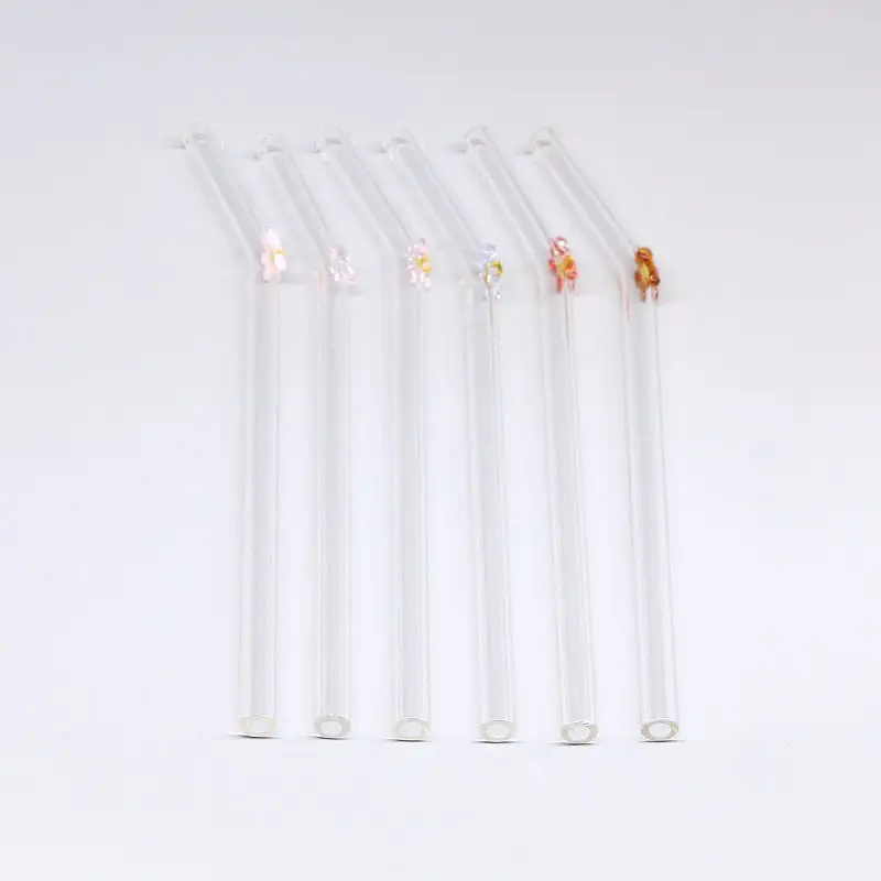 Bent Glass Drinking Straws with flower