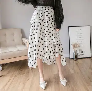 Jupe en mousseline de soie imprimée à pois, mi-longue, vêtement de vacances, tendance, style décontracté, 2019