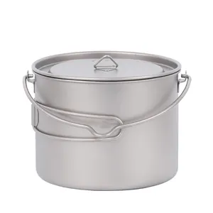 <strong>Camping</strong> Titanium Pot 1600ml Ultralight Outdoor <strong>Camping</strong> <strong>Cup</strong> with Lid and Foldable Handle Hiking Backpack Cookware - Product Image 1