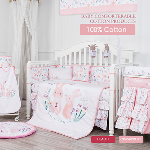 Bộ Đồ Giường Cũi Bằng Cotton Hữu Cơ 100% Cho Bé Gái Chăn Màu Hồng Họa Tiết Thỏ Hoạt Hình - Product Image 2