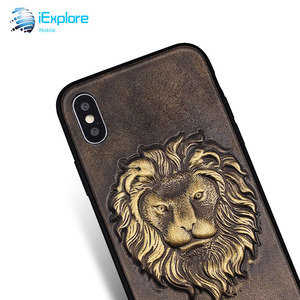 Iexplore nhà sản xuất cổ điển lai PC TPU 3D PU da embossment động vật sư tử mens' trường hợp điện thoại cho Samsung <span class=keywords><strong>iPhone</strong></span> x XS Max - Product Image 4