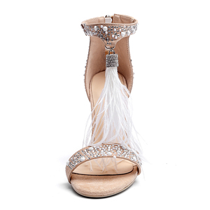 WETKISS Fantasia di Grandi Dimensioni Sandali Cerniera Posteriore Scarpe Cinturino Alla Caviglia <span class=keywords><strong>Tacchi</strong></span> A Spillo Alti Sandali Del Rhinestone Della Piuma di Scarpe Da Sera di Estate - Product Image 5