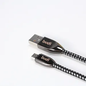 Budi Fabriek Hoge kwaliteit 2.4A Micro gevlochten Usb-kabel voor telefoon datakabel zwart