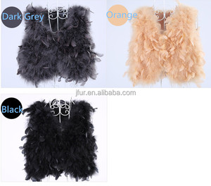 <strong>Women's</strong> Fashion <strong>White</strong> Turkey Feather Fur <strong>Vest</strong> With Real Dyed Turkey Feather Lady Clothing - Product Image 3
