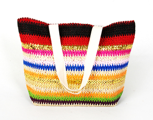 Popolare di Carta Fatta A Mano di Paglia <span class=keywords><strong>Borsa</strong></span> Da Spiaggia Logo Personalizzato A Righe Crochet Tote Bag Con Manico in <span class=keywords><strong>Cotone</strong></span> - Product Image 2