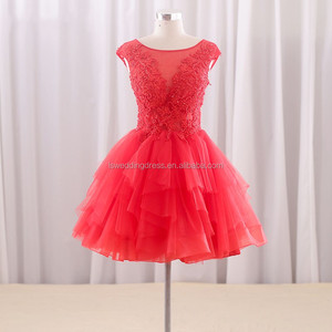 RSM66208 manga Casquillo rojo del cordón appliqued <span class=keywords><strong>capas</strong></span> falda minitwo tonos vestidos de coctel mujer corta vestidos poco vestid - Product Image 5