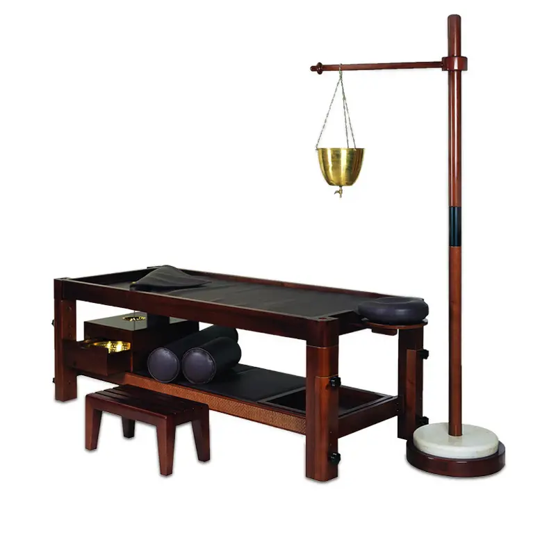 Mesa de madeira massageadora panchakarma, cama luxuosa