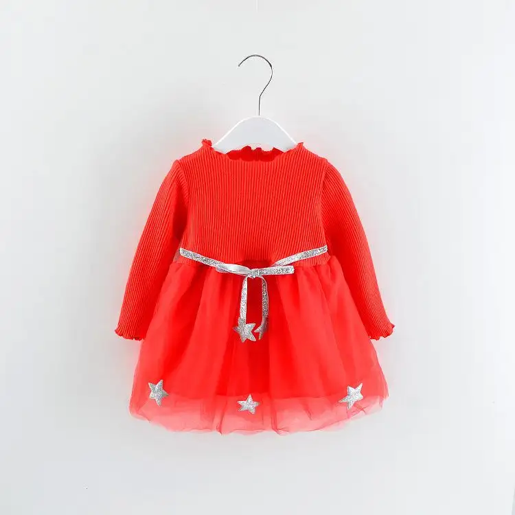 Хао Детские 2022 осеннее платье для девочек со звездой для мальчиков и девочек в Корейском стиле из хлопка с круглым вырезом для маленькой принцессы для детей ясельного возраста занять длительное платье с длинными рукавами