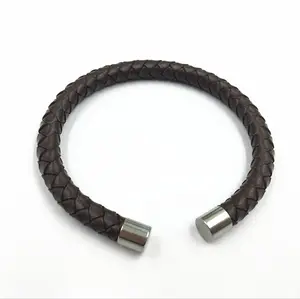 Bullet Bracelet Black Leather 5 Mm Nickel Open Casing Large Bangle Bracelet