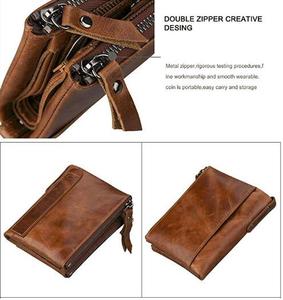 Portacarte multifunzionale portamonete minimalista con cerniera portamonete con finestra ID portafogli Bifold Vintage Hasp - Product Image 6