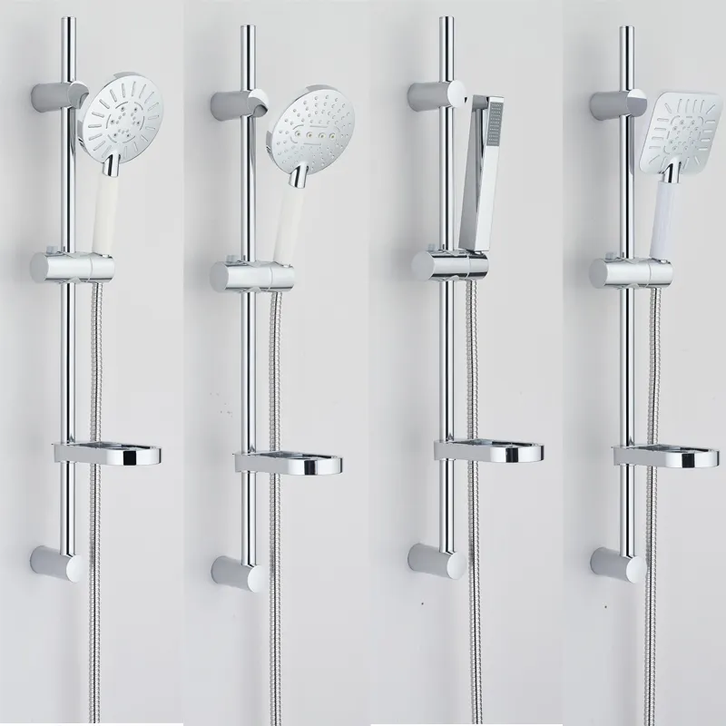 Bathroom shower rail stainless steel chromed sliding bar set with shower head