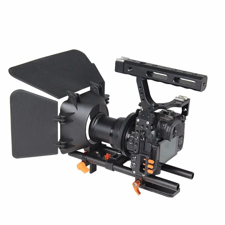 Profesyonel kolu DSLR video sabitleyici film film yapımı kamera kafesi ile 15mm çubuk sistemi rig kiti Panasonic GH4