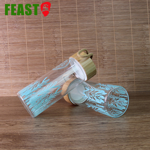 Botella de agua de cristal de alta borosilicato con <span class=keywords><strong>tapa</strong></span> de bambú, una sola pared, energía - Product Image 3